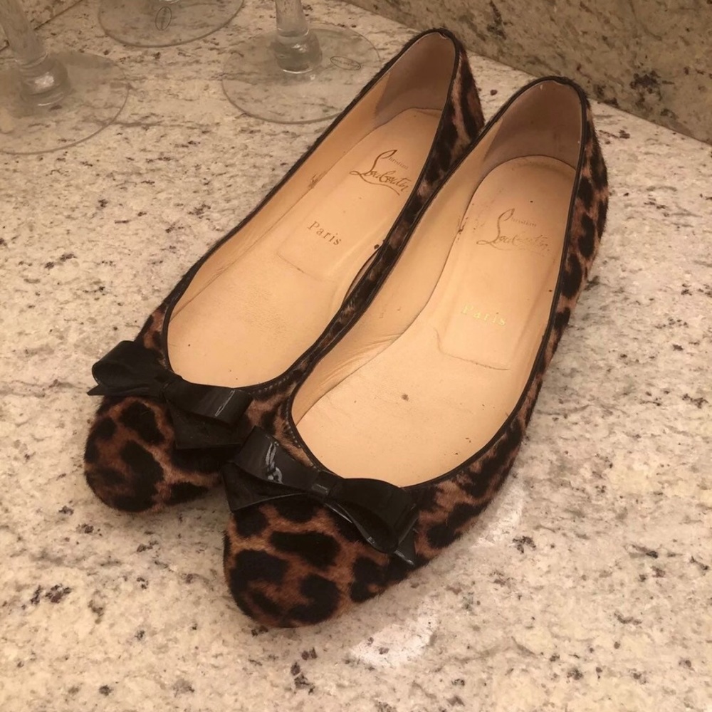 Christian Louboutin Leopard Bow Flats 39.5